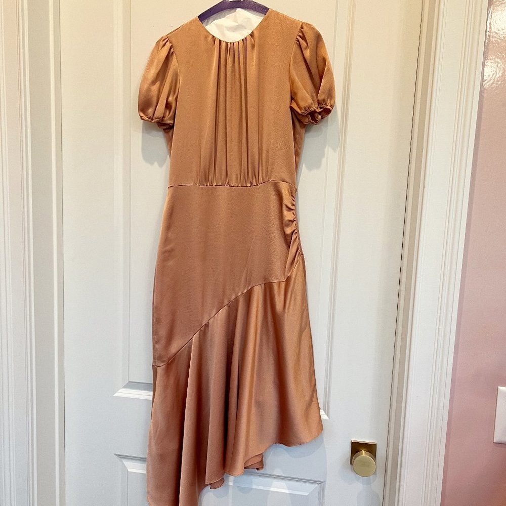 Gianni Bini Satin Midi Dress in Warm Copper